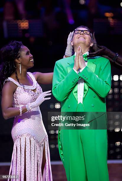 Casting director Rolf Schneider and professional dancer Motsi Mabuse pose during the 'Let's Dance' TV show at Studios Adlershof on April 30, 2010 in...