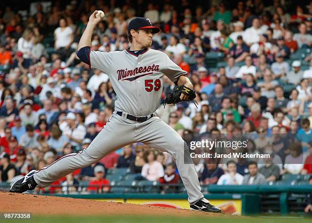 Kevin Slowey of the Minnesota Twins pitches against the Cleveland Indians during the game on April 30, 2010 at Progressive Field in Cleveland, Ohio.