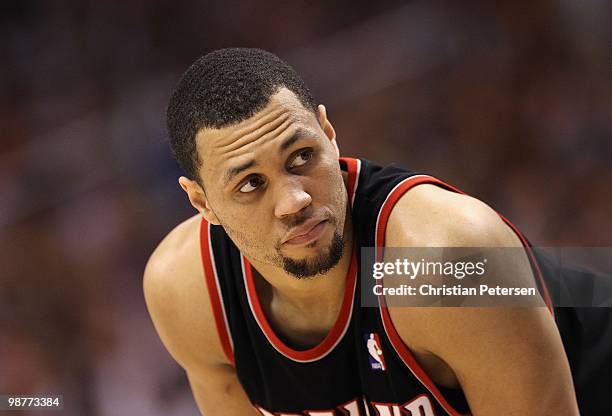 Brandon Roy of the Portland Trail Blazers in action during Game Five of the Western Conference Quarterfinals of the 2010 NBA Playoffs against the...