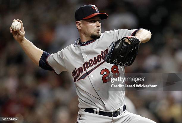 Jesse Crain of the Minnesota Twins pitches against the Cleveland Indians during the game on April 30, 2010 at Progressive Field in Cleveland, Ohio.