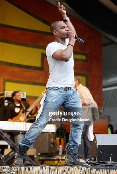 Kirk Franklin performs at the 2010 New Orleans Jazz & Heritage Festival Presented By Shell, at the Fair Grounds Race Course on April 30, 2010 in New...