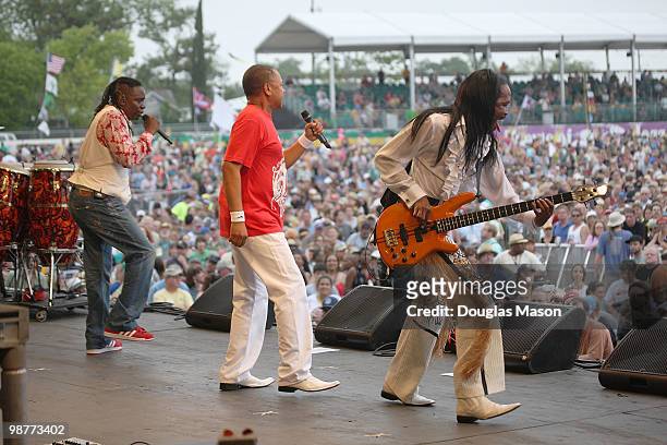 Philip Bailey, Ralph Johnson, and Verdine White of Earth, Wind and Fire perform at the 2010 New Orleans Jazz & Heritage Festival Presented By Shell,...