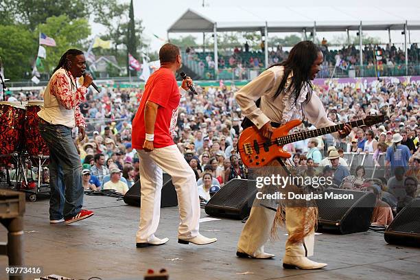 Philip Bailey, Ralph Johnson, and Verdine White of Earth, Wind and Fire perform at the 2010 New Orleans Jazz & Heritage Festival Presented By Shell,...