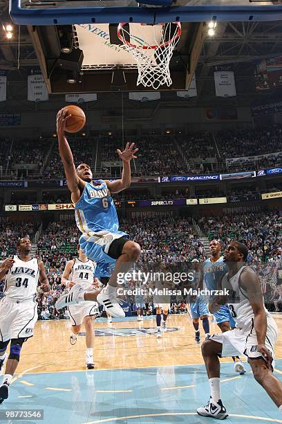 Arron Afflalo of the Denver Nuggets goes up for the shot against the Utah Jazz in Game Six of the Western Conference Quarterfinals during the 2010...