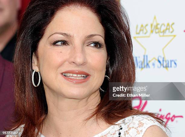 Singer Gloria Estefan appears outside the Flamingo Las Vegas during the Las Vegas Walk of Stars unveiling ceremony for her and her husband Emilio...