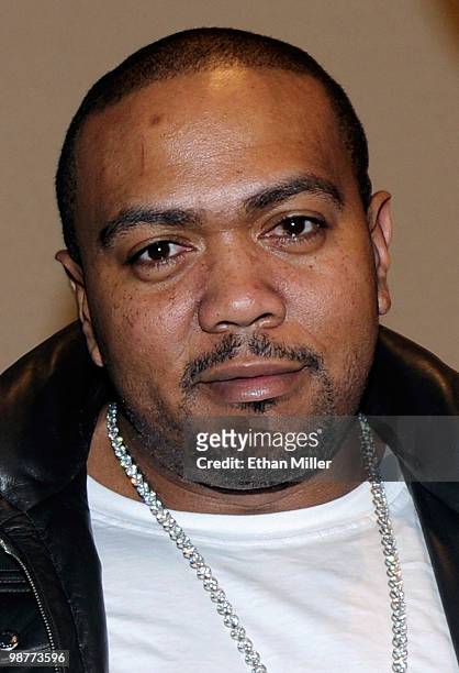Recording artist Timbaland appears backstage after a performance of "Disney's The Lion King" at the Mandalay Bay Resort & Casino as part of a...
