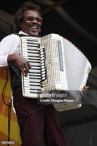 Buckwheat Zydeco performs at the 2010 New Orleans Jazz & Heritage Festival Presented By Shell, at the Fair Grounds Race Course on April 30, 2010 in...