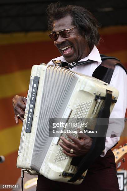 Buckwheat Zydeco performs at the 2010 New Orleans Jazz & Heritage Festival Presented By Shell, at the Fair Grounds Race Course on April 30, 2010 in...