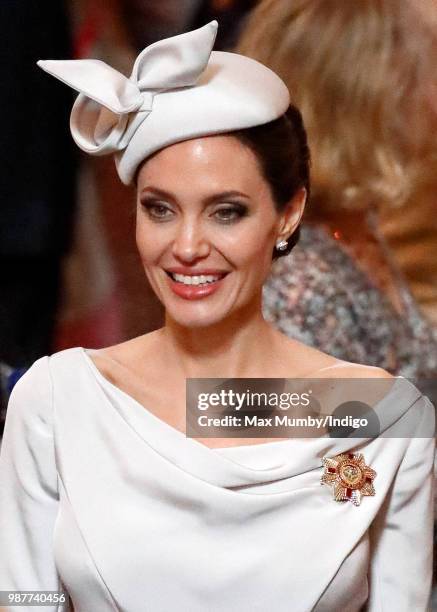 Angelina Jolie, an Honorary Dame Commander of The Most Distinguished Order of Saint Michael and Saint George, attends a Service of Commemoration and...