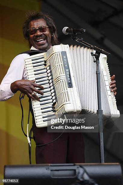 Buckwheat Zydeco performs at the 2010 New Orleans Jazz & Heritage Festival Presented By Shell, at the Fair Grounds Race Course on April 30, 2010 in...