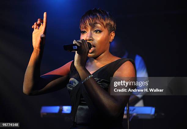 Singer Estelle performs onstage at Art of Elysium "Bright Lights" with VERSUS by Donatella Versace and Christopher Kane at Milk Studios on April 30,...