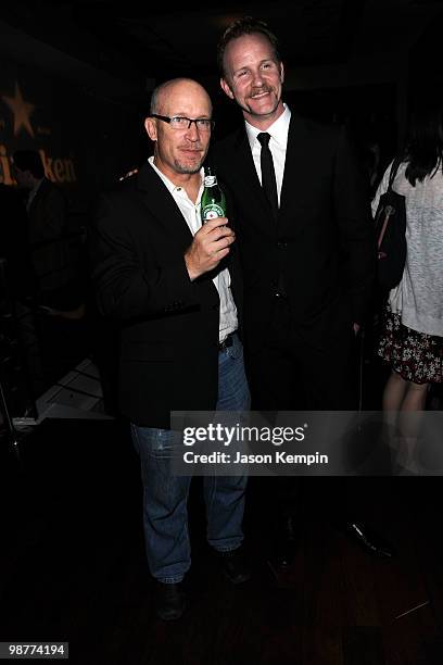 Filmmakers Alex Gibney and Morgan Spurlock attend the Closing Night Party for "Freakonomics" during the 2010 Tribeca Film Festival at Thalassa on...