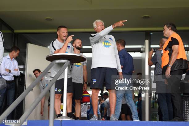 Coach Pal Dardai, assistant coach Admir Hamzagic and team leader Nello di Martino of Hertha BSC during the first training at Wurfplatz/Amateurstadion...