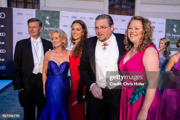 Erwin Klissenbauer, Elisabeth Guertler, Michael Schade with Dee Schade-McKee and entourage during the Fete Imperiale 2018 on June 29, 2018 in Vienna,...