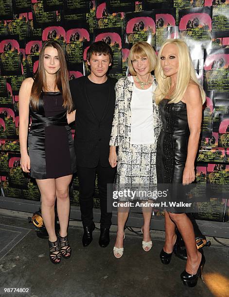 Bee Shaffer, designer Christopher Kane, Editor-in-chief of American Vogue Anna Wintour and designer Donatella Versace attend Art of Elysium "Bright...