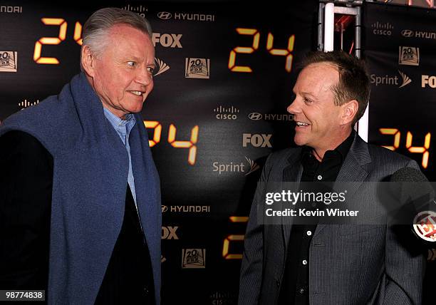 Actors Jon Voight and Kiefer Sutherland arrive at Fox's "24" Series Finale party held at Boulevard 3 on April 30, 2010 in Hollywood, California.