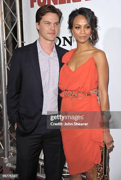 Actor Keith Britton and actress Zoe Saldana arrive to the "Death At A Funeral" Los Angeles Premiere at Pacific's Cinerama Dome on April 12, 2010 in...