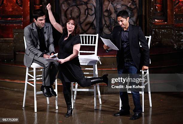 Actors Zachary Quinto, Rachel Dratch and Maulik Pancholy perform during Stars Give Love - A Very Special Benefit For WET's 11th Season at The Angel...