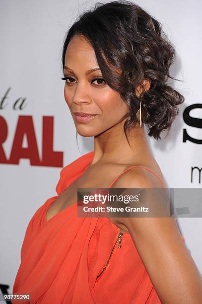 Zoe Saldana attends the "Death At A Funeral" Los Angeles Premiere at Pacific's Cinerama Dome on April 12, 2010 in Hollywood, California.