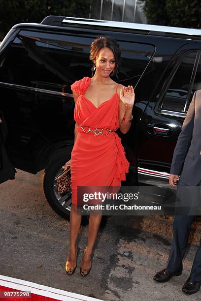 Zoe Saldana at Screen Gem's World Premiere of 'Death at a Funeral' on April 12, 2010 at Arclight Cinerama Dome in Hollywood, California.