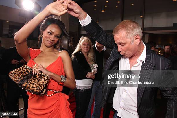 Zoe Saldana and Screen Gem's Clint Culpepper at Screen Gem's World Premiere of 'Death at a Funeral' on April 12, 2010 at Arclight Cinerama Dome in...