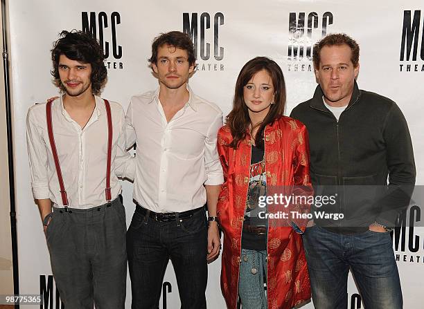 Ben Whishaw, Hugh Dancy, Andrea Riseborough and Adam James attend "The Pride" Off-Broadway photo call at the Manhattan Theatre Club Rehearsal Studios...