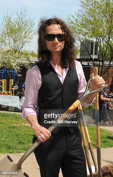 Constantine Maroulis attends the MillionTreesNYC Arbor Day planting and celebration at the Atlantic Plaza Towers on April 30, 2010 in the Brooklyn...
