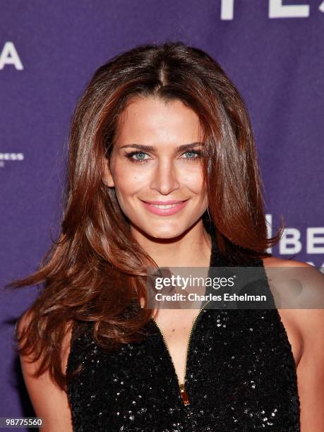 Model Fernanda Motta attends the "Ultrasuede: In Search of Halston" premiere during the 9th Annual Tribeca Film Festival at the SVA Theater on April...