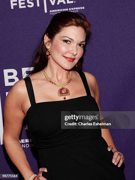 Actress Laura Harring attends the "Ultrasuede: In Search of Halston" premiere during the 9th Annual Tribeca Film Festival at the SVA Theater on April...