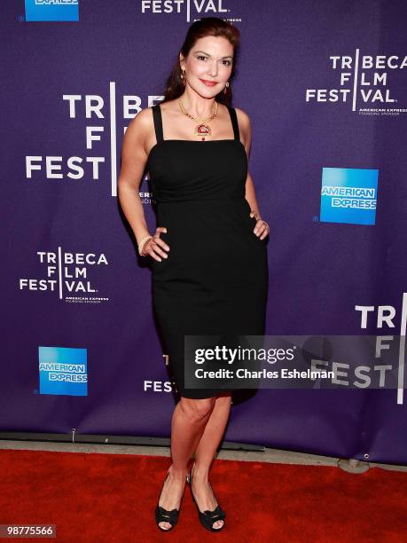 Actress Laura Harring attends the "Ultrasuede: In Search of Halston" premiere during the 9th Annual Tribeca Film Festival at the SVA Theater on April...