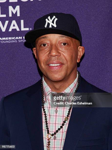 Entrepreneur Russell Simmons attends the "Ultrasuede: In Search of Halston" premiere during the 9th Annual Tribeca Film Festival at the SVA Theater...