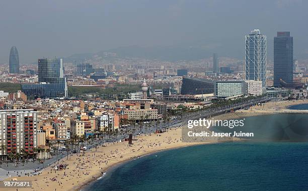 View of the Barceloneta beach on April 19, 2010 in Barcelona, Spain.