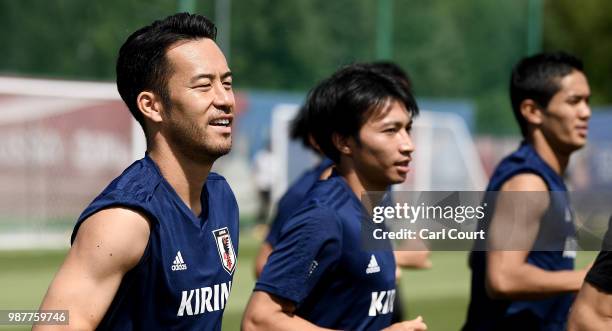 Shinji Okazaki attends a Japan training session at FC Rubin Kazan training ground on June 30, 2018 in Kazan, Russia.