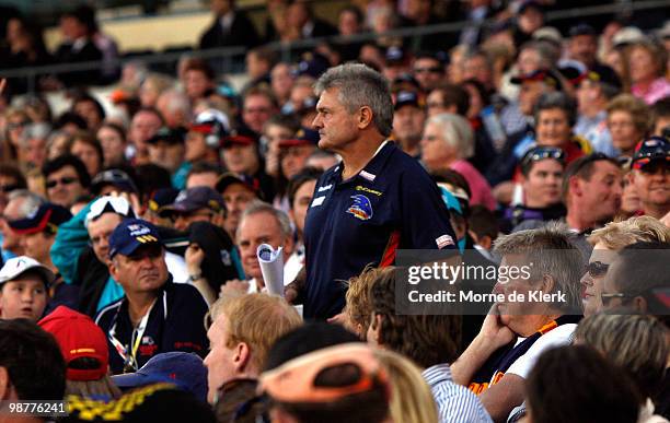 Coach Neil Craig of the Crows comes down from the coaching box after the game during the round six AFL match between the Adelaide Crows and the Port...