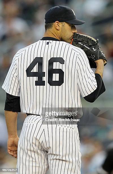 Andy Pettitte of the New York Yankees prepares to pitch against the Chicago White Sox on April 30, 2010 at Yankee Stadium in the Bronx borough of New...