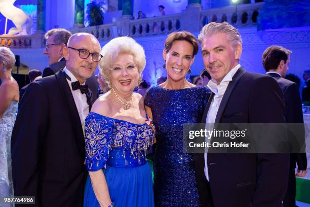 Birgit Sarata with guest, Kathi Stumpf and Alexander Beza during the Fete Imperiale 2018 on June 29, 2018 in Vienna, Austria.