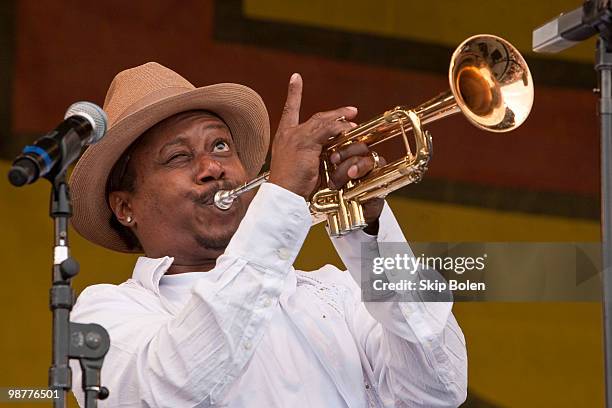 New Orleans jazz trumpeter, singer and composer Kermit Ruffins of Kermit Ruffins and The Barbecue Swingers performs during day 5 of the 41st Annual...