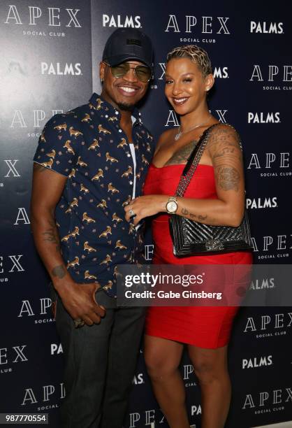 Singer/songwriter Ne-Yo and his wife Crystal Renay attend the release party for his seventh studio album "Good Man" at Apex Social Club at Palms...