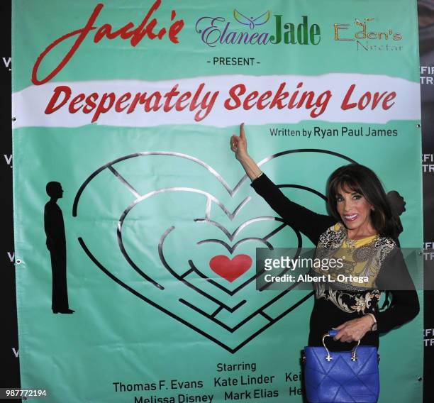 Actress Kate Linder poses at "Desperately Seeking Love" - Los Angeles Opening Night held at The Whitefire Theatre on June 29, 2018 in Sherman Oaks,...
