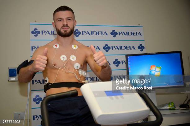 Lazio new signing Valon Berisha during the medical tests on June 30, 2018 in Rome, Italy.