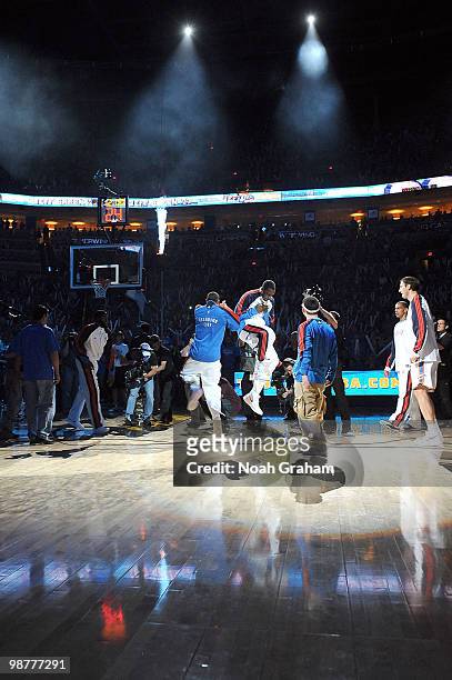 Serge Ibaka of the Oklahoma City Thunder during introductions before the game against the Los Angeles Lakers in Game Six of the Western Conference...