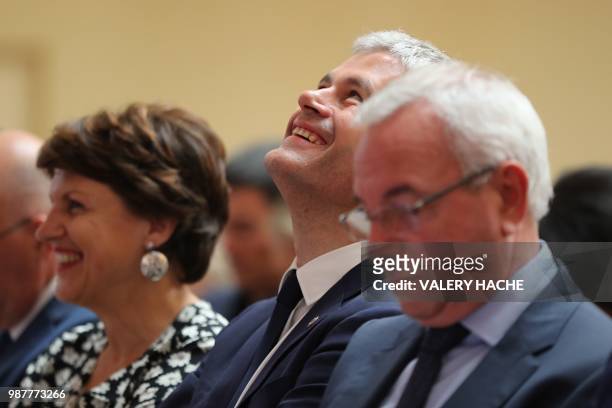 President of Les Republicains right-wing party Laurent Wauquiez , vice-president of LR party Jean Leonetti , and LR party secretary general Annie...