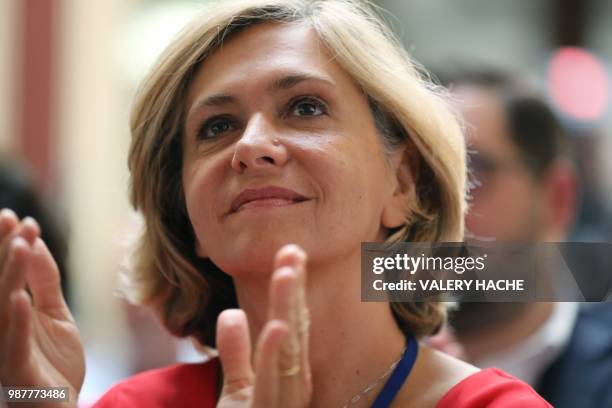 Head of the Ile-de-France regional council and member of the French right-wing Les Republicains party Valerie Pecresse during the national council of...