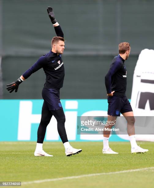 Jack Butland of England takes part in an England training session at Spartak Zelenogorsk Stadium on June 30, 2018 in Saint Petersburg, Russia.