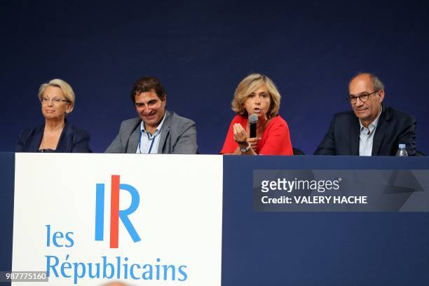 Members of the Les Republicains right-wing party: Michele Alliot-Marie, head of the LR party parliamentary group Christian Jacob, head of the...