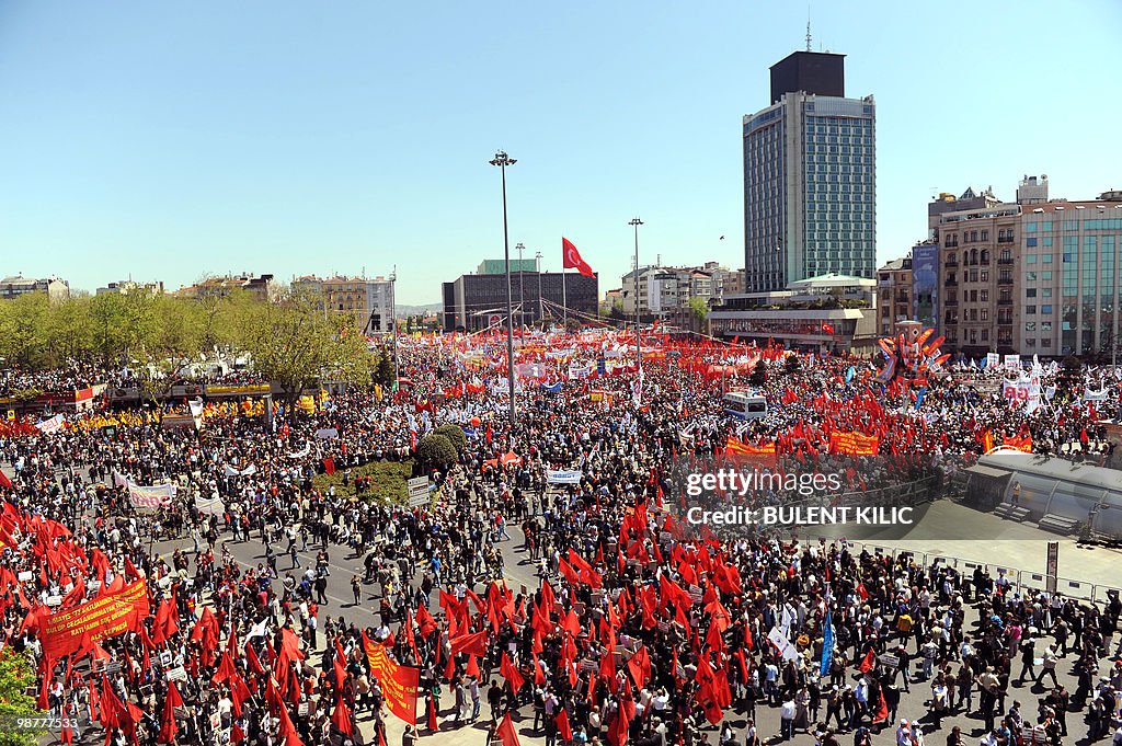 Thousands of workers gather on May 1, 20