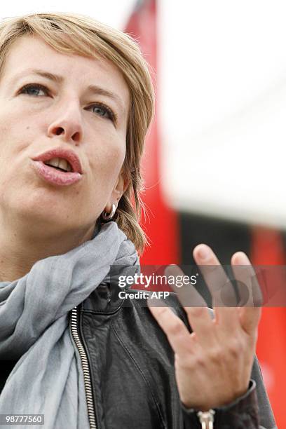 The Chairwoman of the SP.A Caroline Gennez gives a speech during a party gathering on May 1, 2010 in Antwerp. Belgium's government collapsed a week...