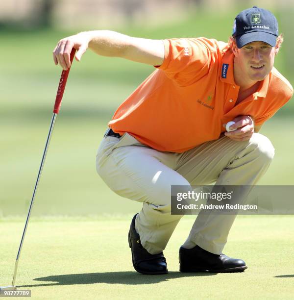 Will Besseling of The Netherlands lines up a putt on the 18th hole during the third round of the Turkish Airlines Challenge hosted by Carya Golf Club...