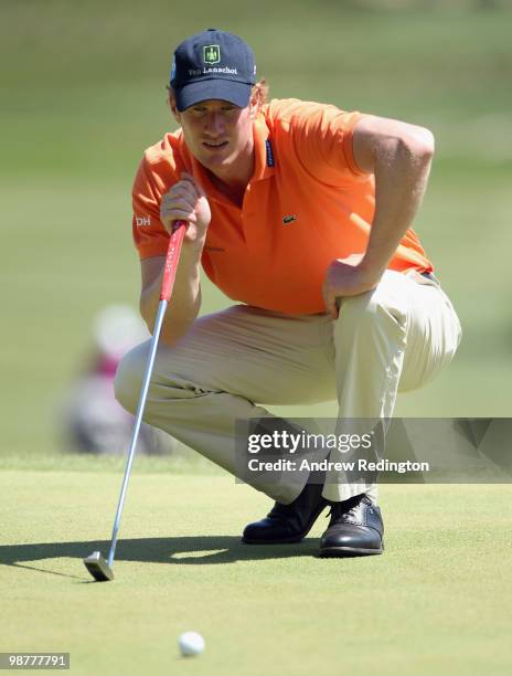 Will Besseling of The Netherlands lines up a putt on the 18th hole during the third round of the Turkish Airlines Challenge hosted by Carya Golf Club...