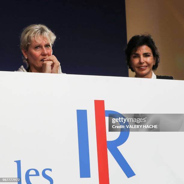 Members of the Les Republicains right-wing party Nadine Morano and Rachida Dati attend a national council of LR party at the "Palais de l'Europe" in...